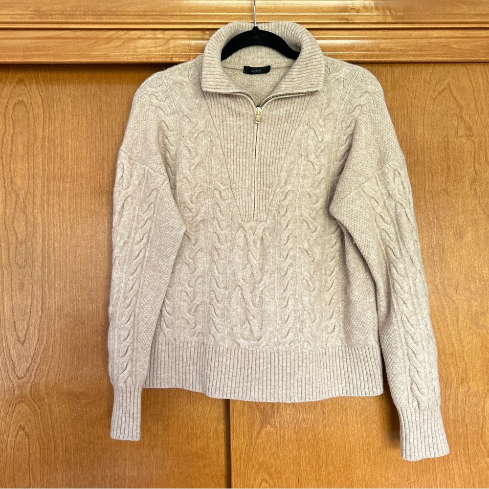 J. Crew Cream Cable-Knit Half-Zip Turtleneck Sweater